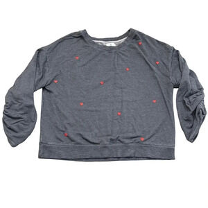 Anthropologie Sundry size 0 (XS) boxy gray sweater with embroidered hearts. EUC.